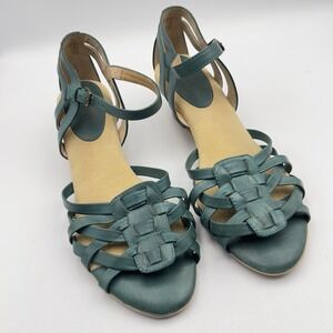 Softspots Teal Blue Cork Wedge Heel Ankle Strap Woven Sandals‎ Leather Size 11W